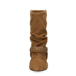 Beige suède slouchy enkellaarsjes met hak