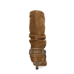 Beige suède slouchy enkellaarsjes met hak