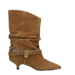 Beige suède slouchy enkellaarsjes met hak