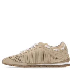 Beige suède sneakers met franjes