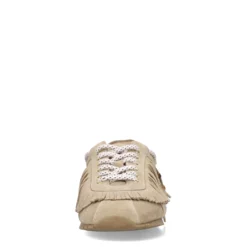 Beige suède sneakers met franjes