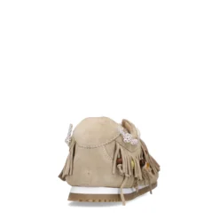 Beige suède sneakers met franjes