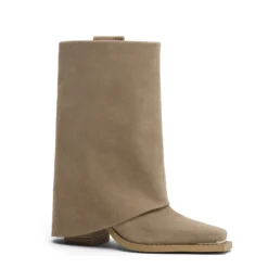 Beige suède western enkellaarsjes met flap