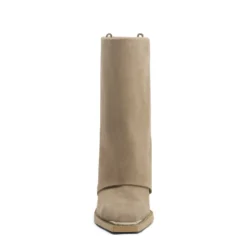 Beige suède western enkellaarsjes met flap