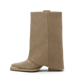 Beige suède western enkellaarsjes met flap
