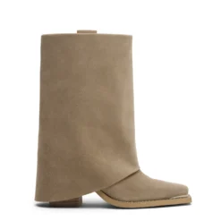 Beige suède western enkellaarsjes met flap