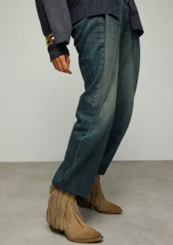 Beige suède western enkellaarsjes met franjes