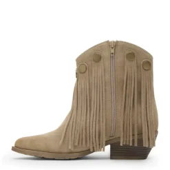 Beige suède western enkellaarsjes met franjes