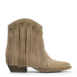 Beige suède western enkellaarsjes met franjes