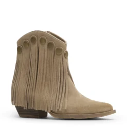 Beige suède western enkellaarsjes met franjes
