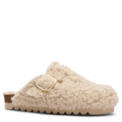 Beige teddy clogs met gesp