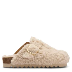Beige teddy clogs met gesp