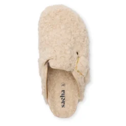 Beige teddy clogs met gesp