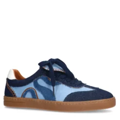 Blauwe suède sneakers met denim details