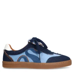 Blauwe suède sneakers met denim details