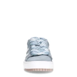 Blauwe suède sneakers met witte details