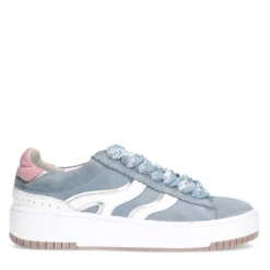 Blauwe suède sneakers met witte details