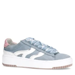 Blauwe suède sneakers met witte details