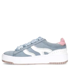 Blauwe suède sneakers met witte details