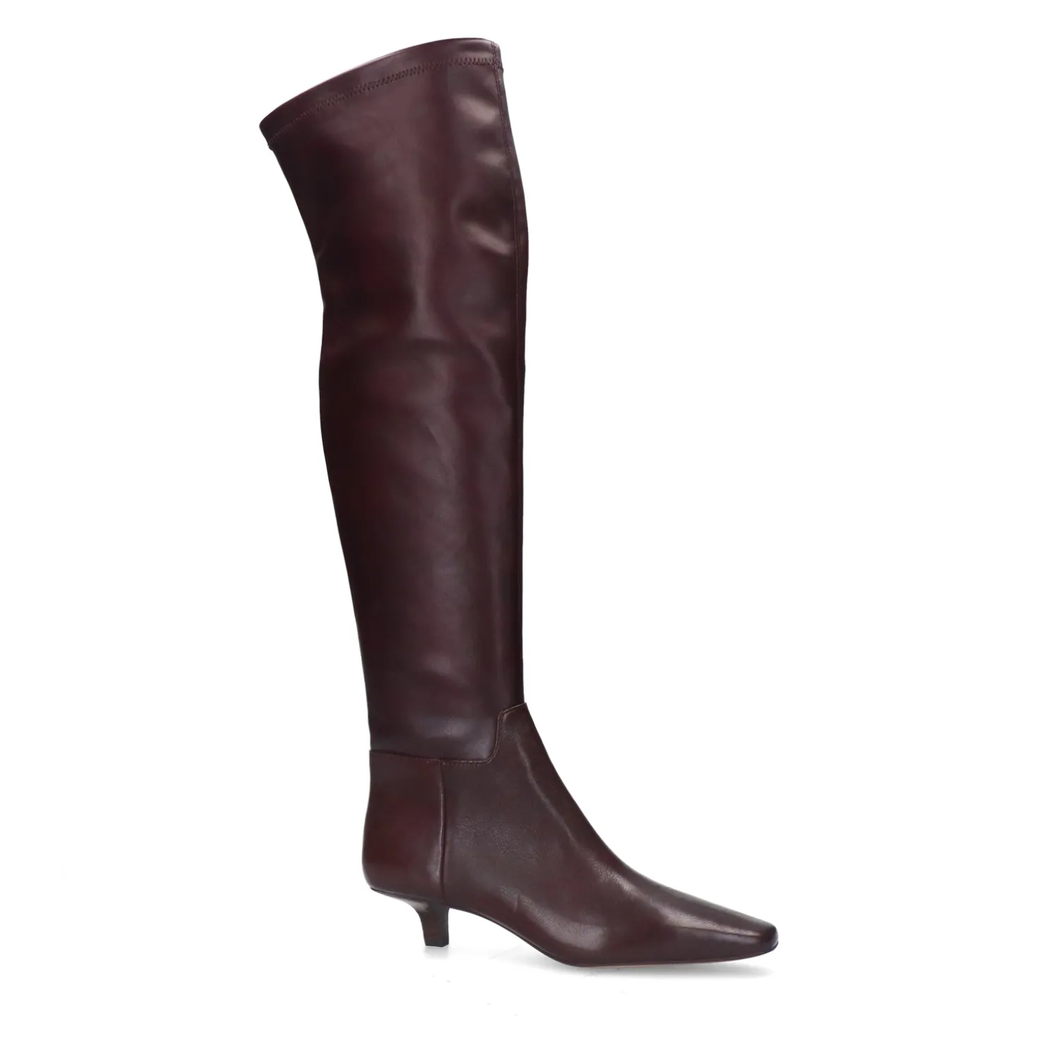 Bordeaux hoge stretch laarzen met kitten heel