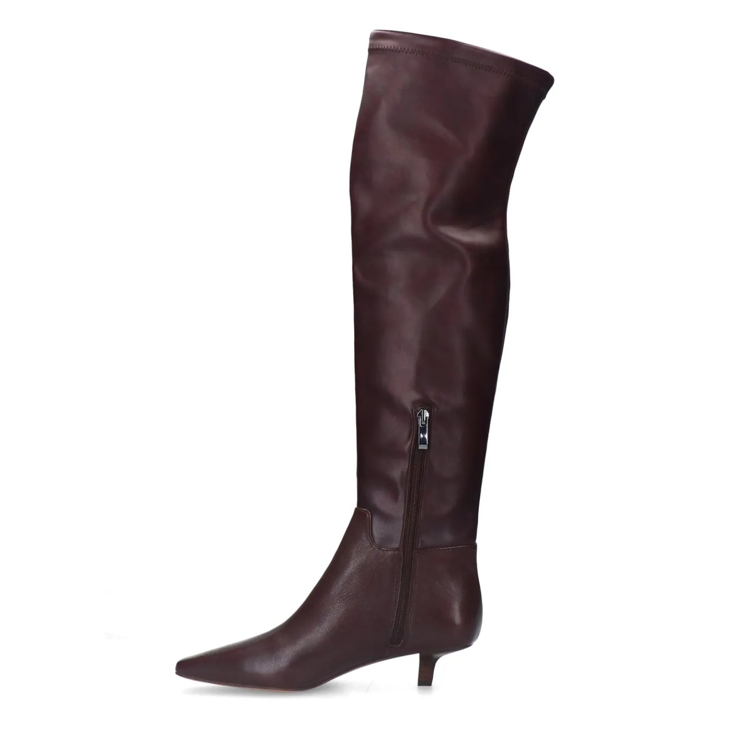 Bordeaux hoge stretch laarzen met kitten heel
