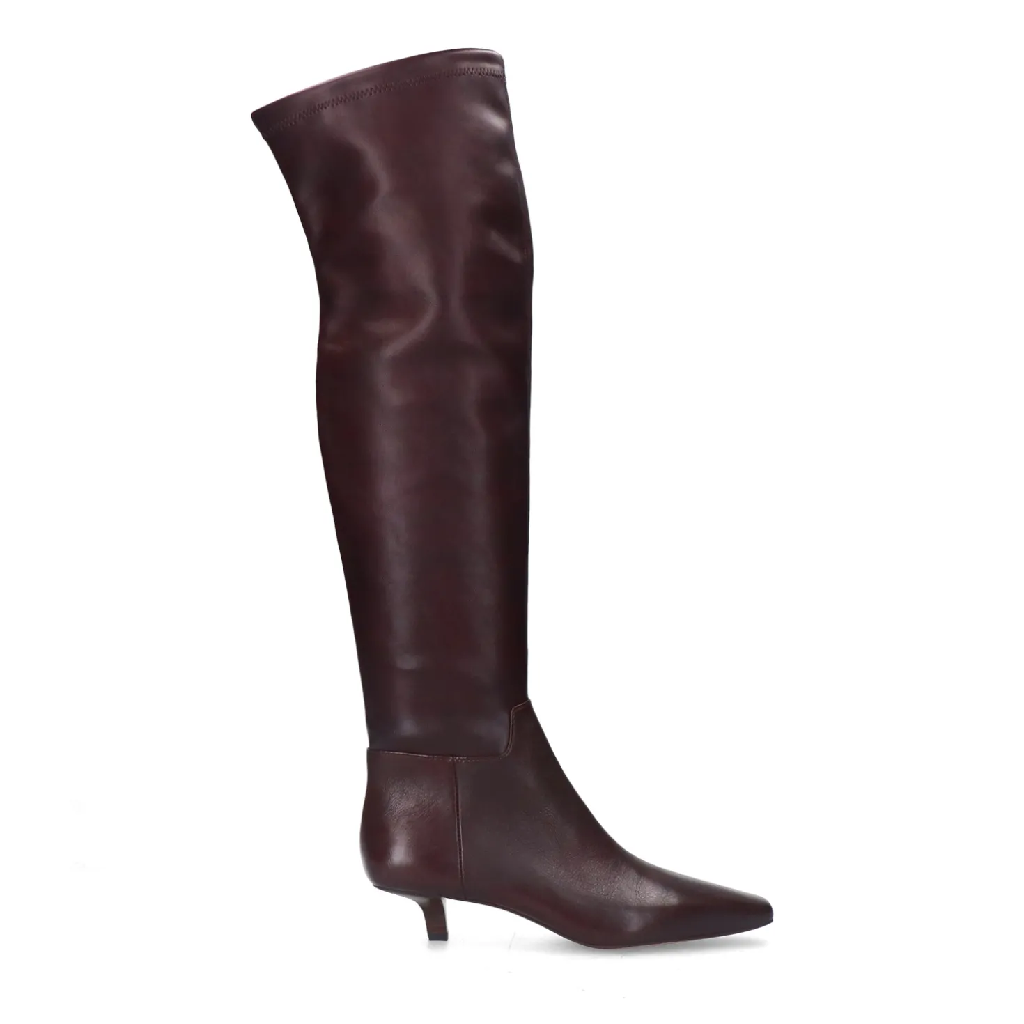Bordeaux hoge stretch laarzen met kitten heel