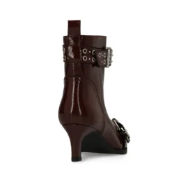 Bordeaux lak leren enkellaarsjes met buckles