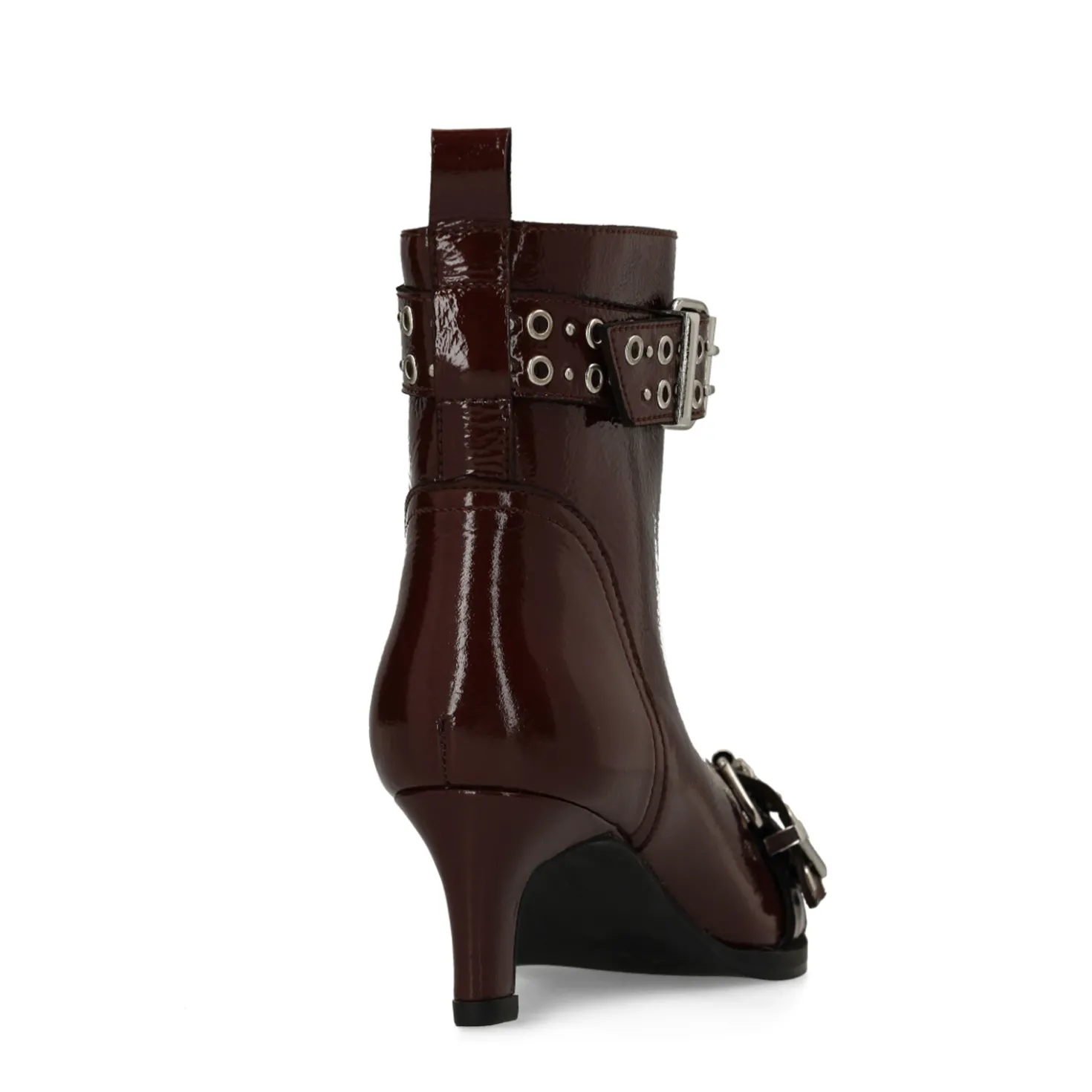 Bordeaux lak leren enkellaarsjes met buckles