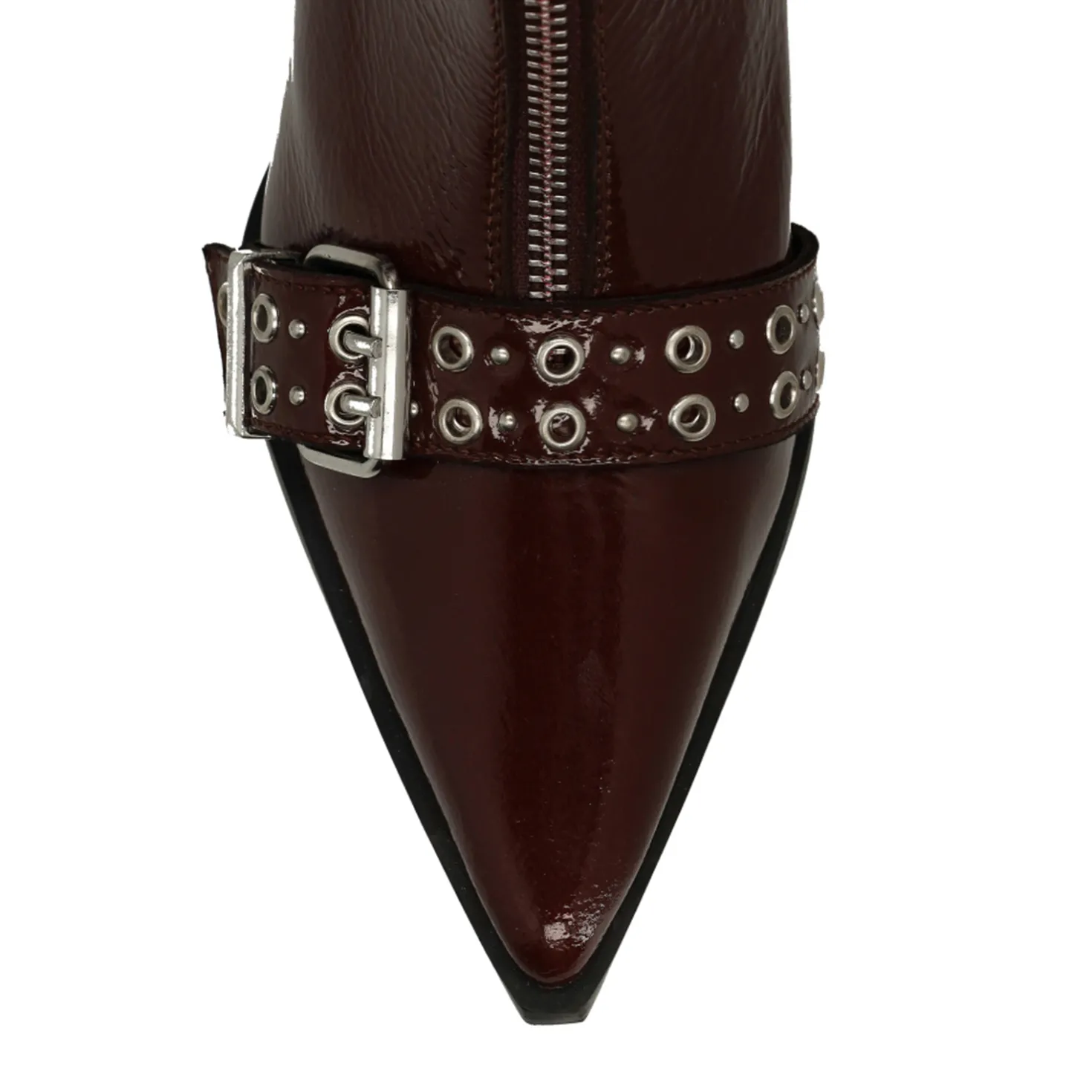 Bordeaux lak leren enkellaarsjes met buckles