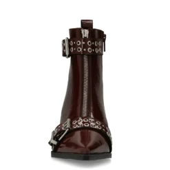Bordeaux lak leren enkellaarsjes met buckles