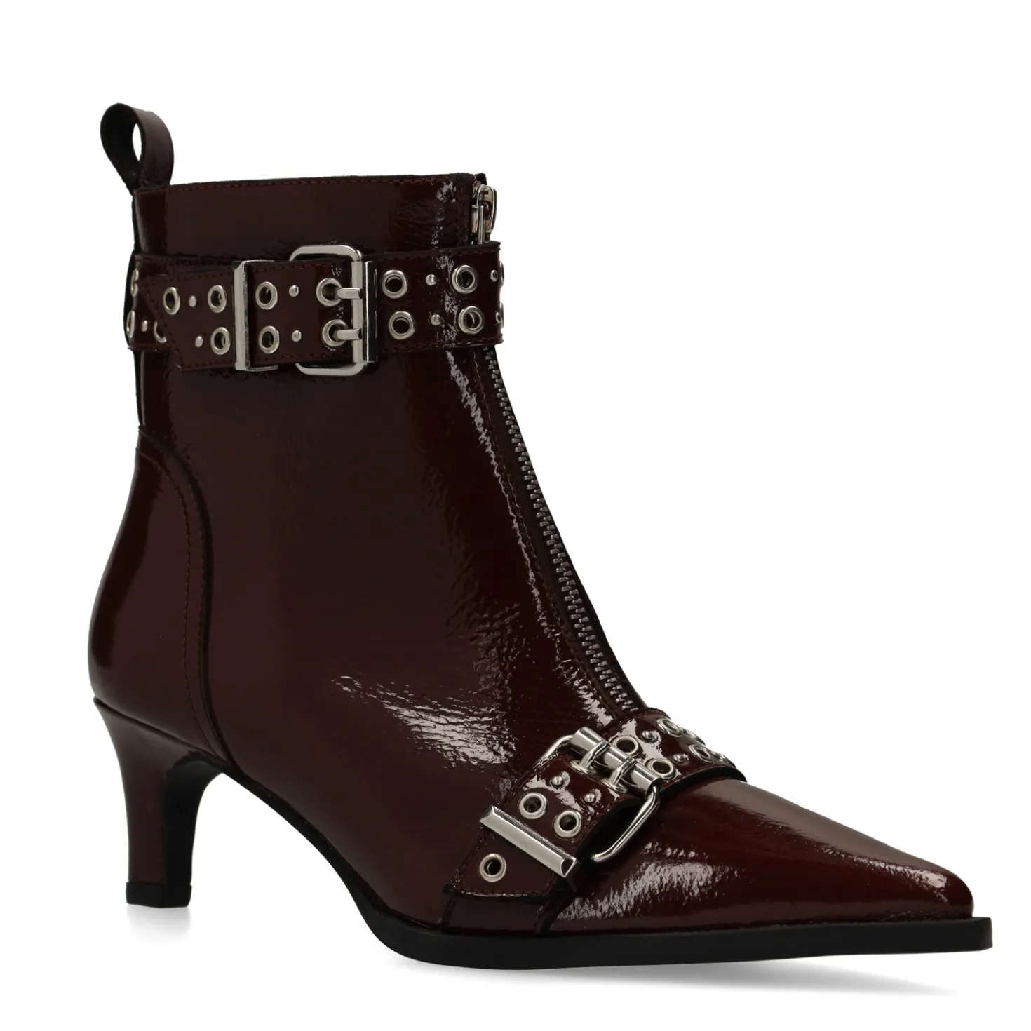 Bordeaux lak leren enkellaarsjes met buckles
