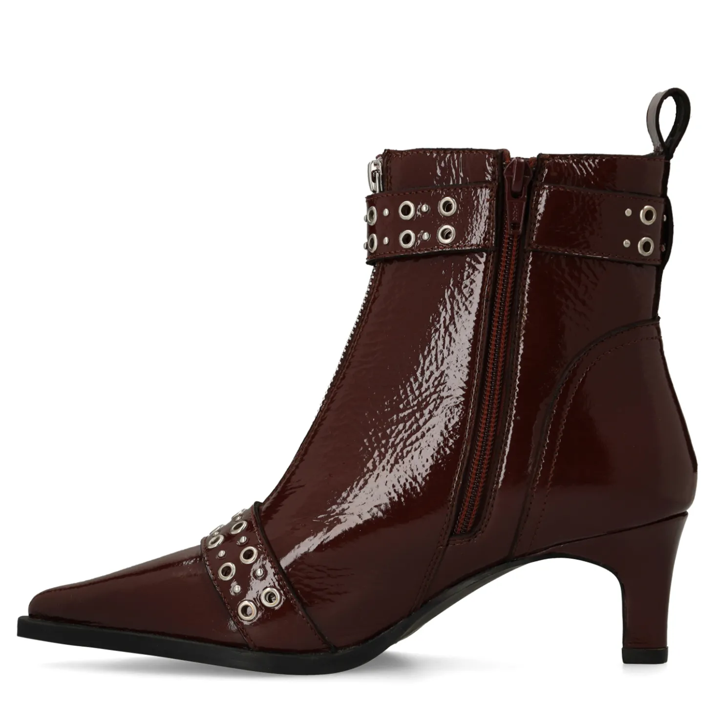 Bordeaux lak leren enkellaarsjes met buckles