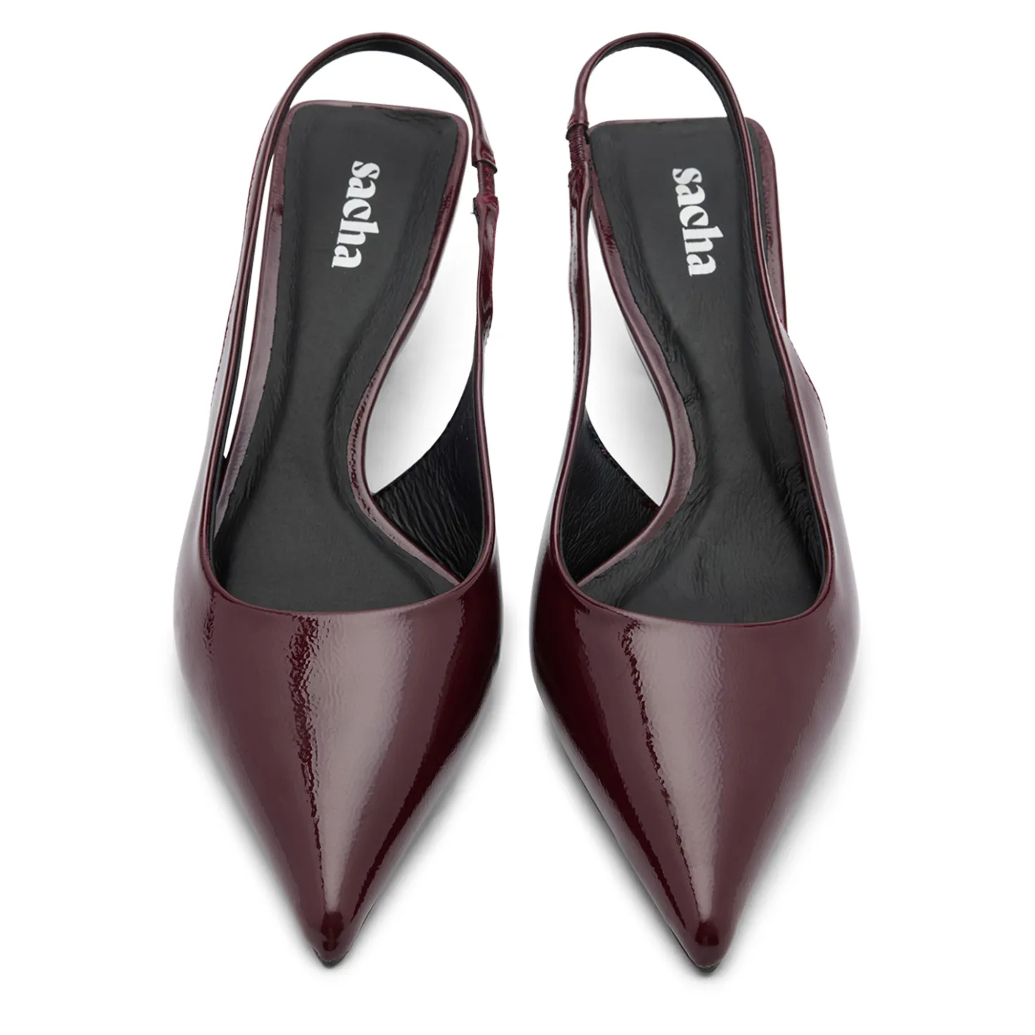 Bordeaux lak slingback pumps