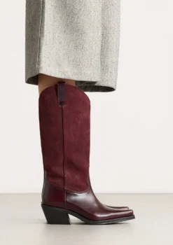 Bordeaux leren cowboylaarzen suède details