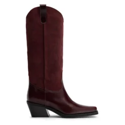 Bordeaux leren cowboylaarzen suède details