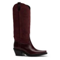 Bordeaux leren cowboylaarzen suède details