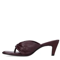 Bordeaux leren slippers met hak