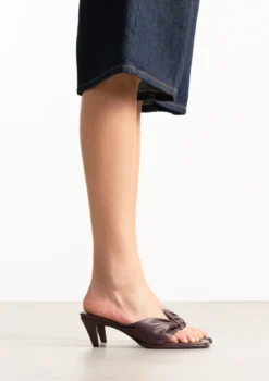 Bordeaux leren slippers met hak