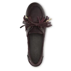 Bordeaux rode leren bootschoenen met flosjes
