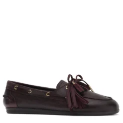 Bordeaux rode leren bootschoenen met flosjes