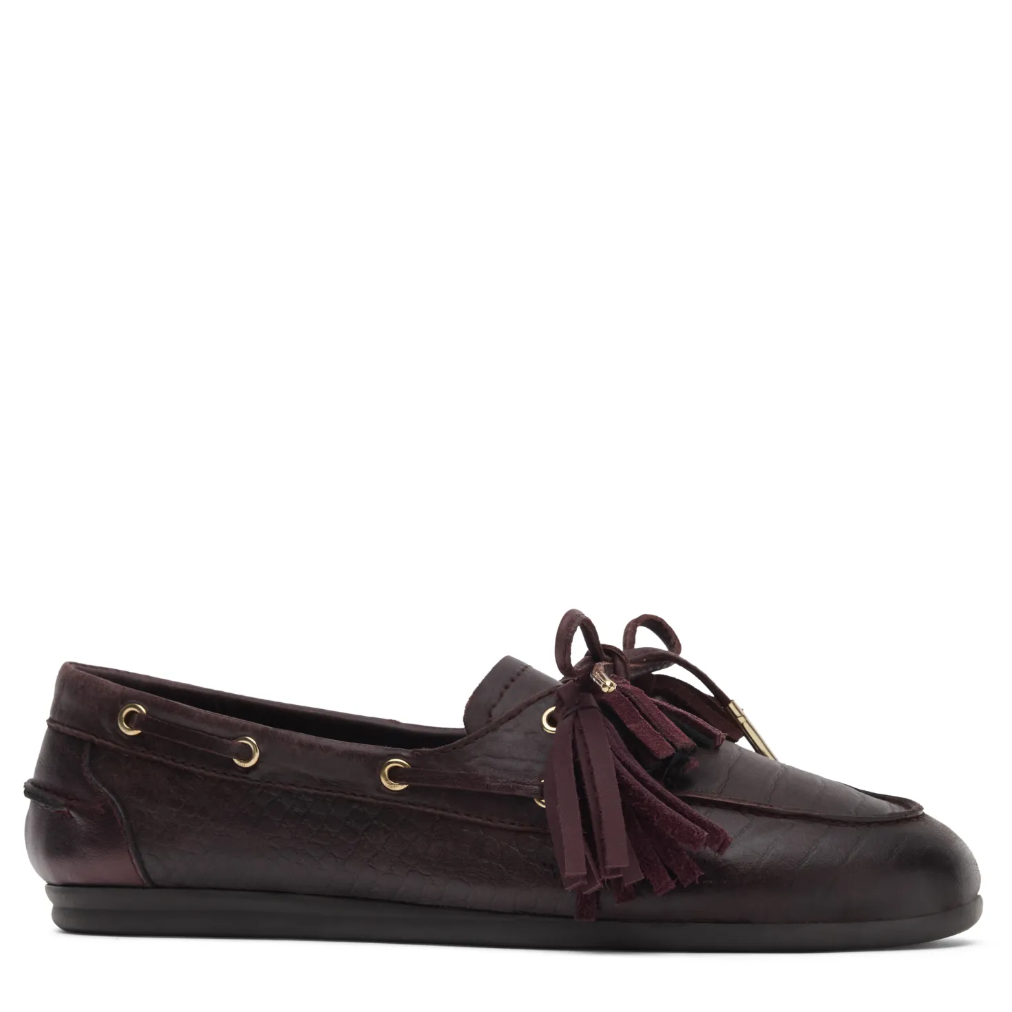 Bordeaux rode leren bootschoenen met flosjes