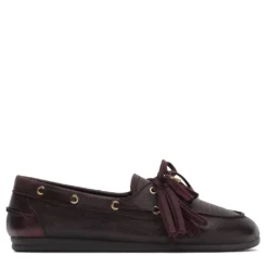 Bordeaux rode leren bootschoenen met flosjes