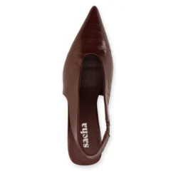 Bordeaux rode slingbacks met croco print