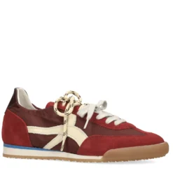 Bordeaux rode suède sneakers met dubbele veters