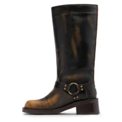 Brownwashed buckle biker boots