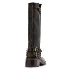 Brownwashed buckle biker boots