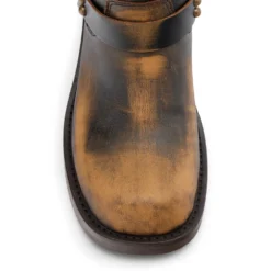 Brownwashed buckle biker boots