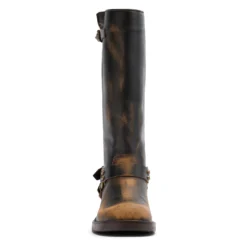 Brownwashed buckle biker boots