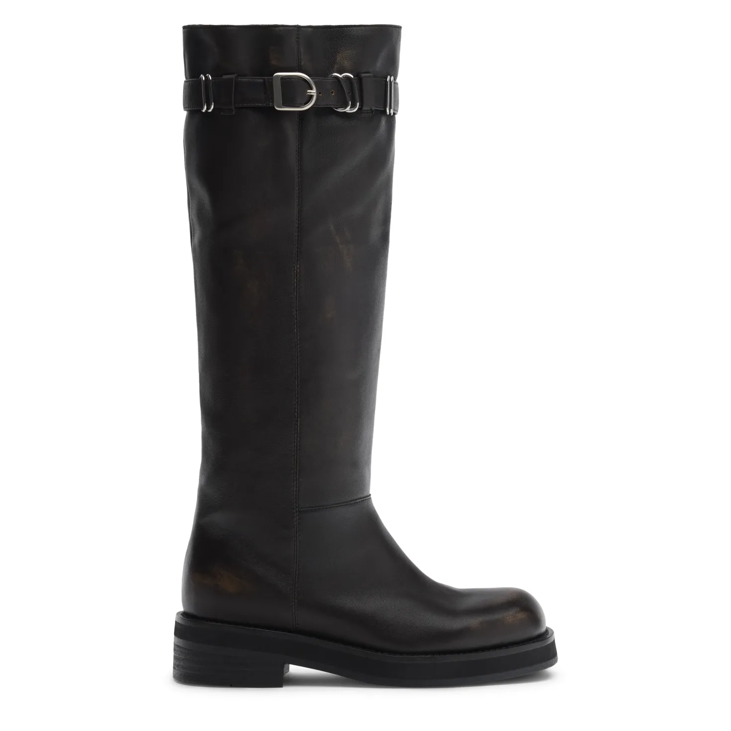 Brownwashed leren buckle biker boots