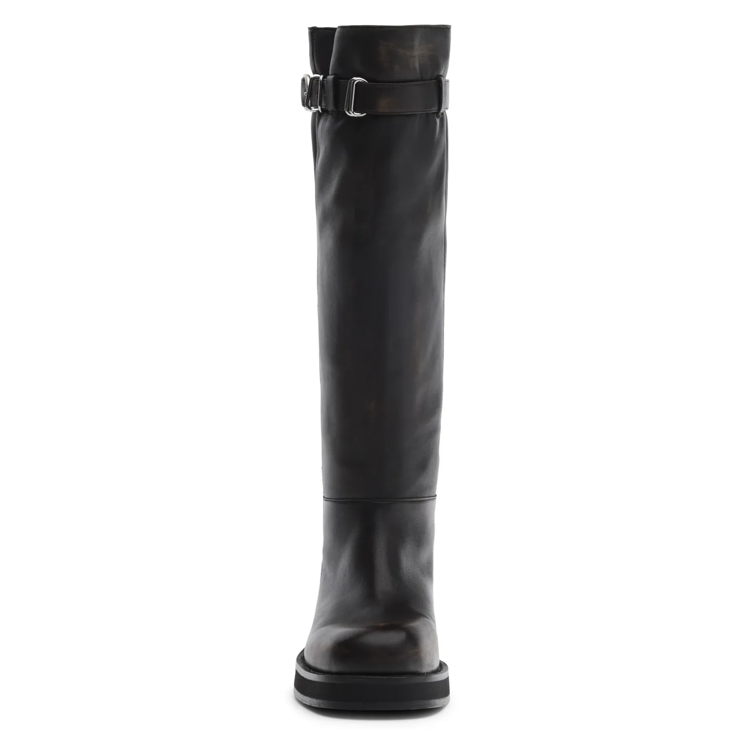 Brownwashed leren buckle biker boots